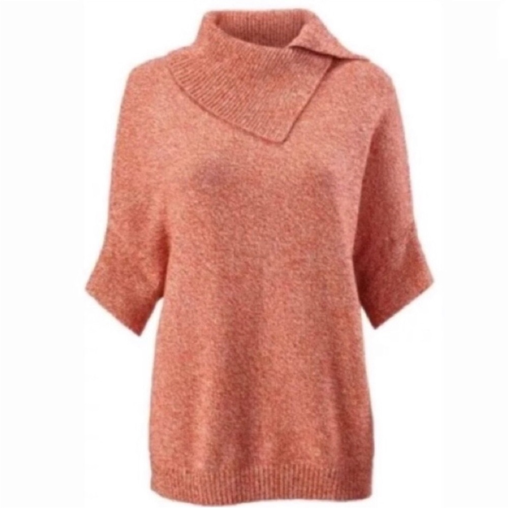 Cabi orange and white marled fold over collar sweater size Large #3011
